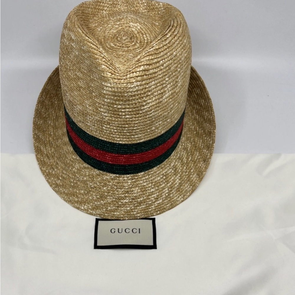 Gucci Tan Straw Hat with Red and Green Band - Picture 2 of 4